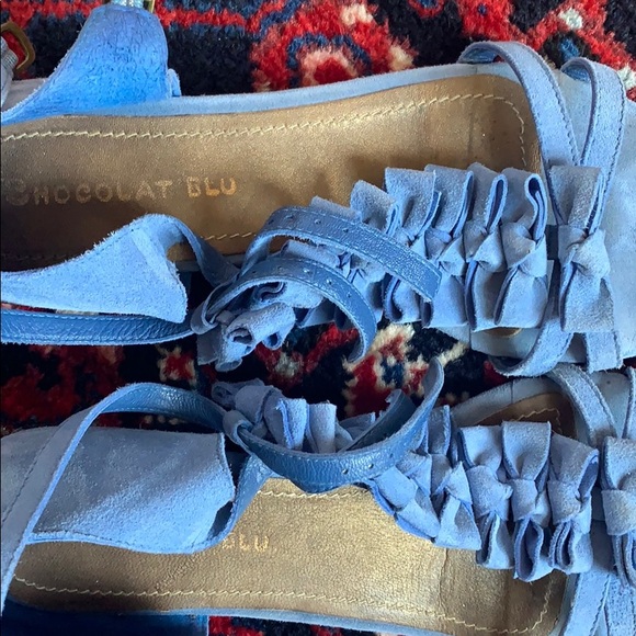 Blue Suede Bow Sandals - Picture 4 of 6